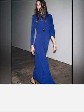 Zara Elegant Cobalt Blue Long Sleeve Maxi Dress